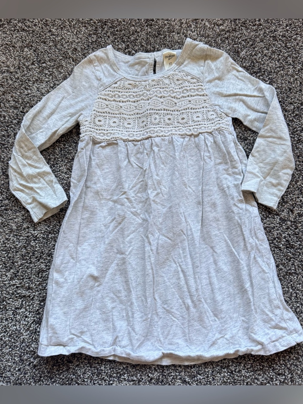 OshKosh B'gosh Cream Lace Yoke Long Sleeve Dress